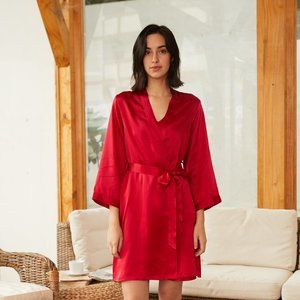 22MM Organic Silk Robe in Red or Beige
